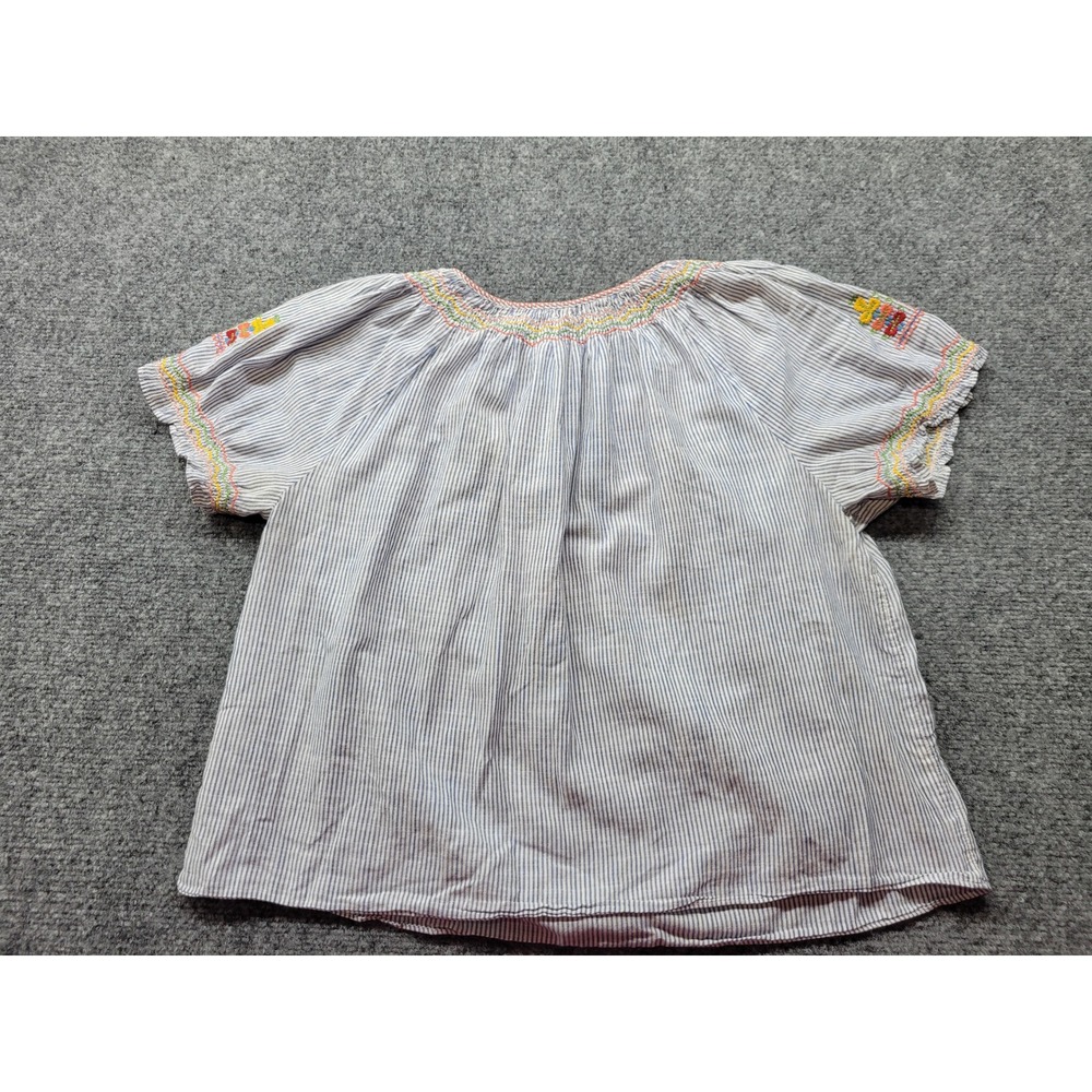 Madewell Embroidered Stripe Peasant Top Blue White Short Sleeve G4356 Medium - Picture 2 of 15